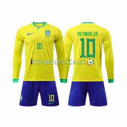 Maglia Brasile Neymar Jr 10 Divisa Home Mondiali 2022 Manica Lunga ,Bambino