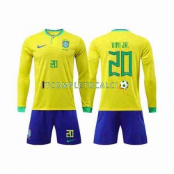 Maglia Brasile Vinicius Junior 20 Divisa Home Mondiali 2022 Manica Lunga ,Bambino