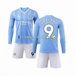 Maglia Manchester City Haaland 9 Divisa Home 2023-2024 Manica Lunga ,Bambino