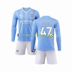 Maglia Manchester City Phil Foden 47 Divisa Home 2023-2024 Manica Lunga ,Bambino