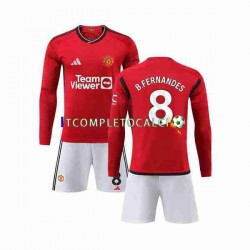 Maglia Manchester United B Fernandes 8 Divisa Home 2023-2024 Manica Lunga ,Bambino