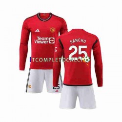 Maglia Manchester United Sancho 25 Divisa Home 2023-2024 Manica Lunga ,Bambino