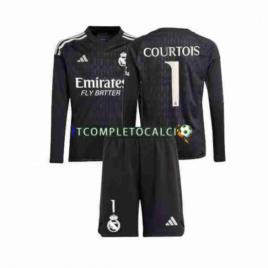 Maglia Real Madrid Thibaut Courtois 1 Portiere Divisa Away 2023-2024 Manica Lunga ,Bambino