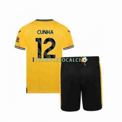Maglia Wolverhampton Wanderers CUNHA 12 Divisa Home 2023-2024 Manica Corta ,Bambino