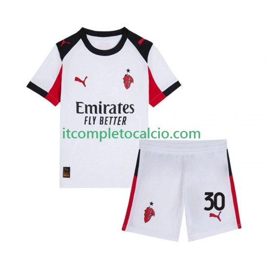 Maglia AC Milan Ardon Jashari 30 Divisa Away 2025-2026 Manica Corta ,Bambino