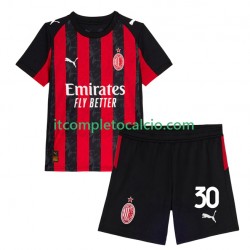 Maglia AC Milan Ardon Jashari 30 Divisa Home 2025-2026 Manica Corta ,Bambino