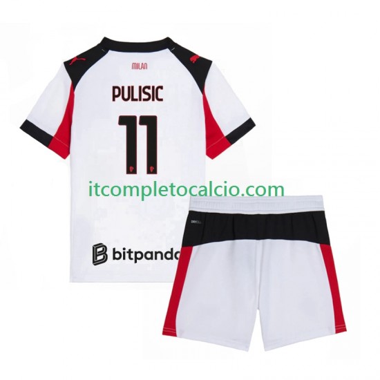 Maglia AC Milan Christian Pulisic 11 Divisa Away 2025-2026 Manica Corta ,Bambino