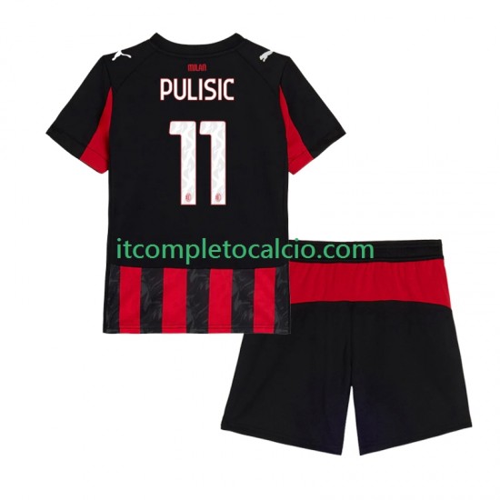 Maglia AC Milan Christian Pulisic 11 Divisa Home 2025-2026 Manica Corta ,Bambino