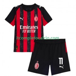 Maglia AC Milan Christian Pulisic 11 Divisa Home 2025-2026 Manica Corta ,Bambino