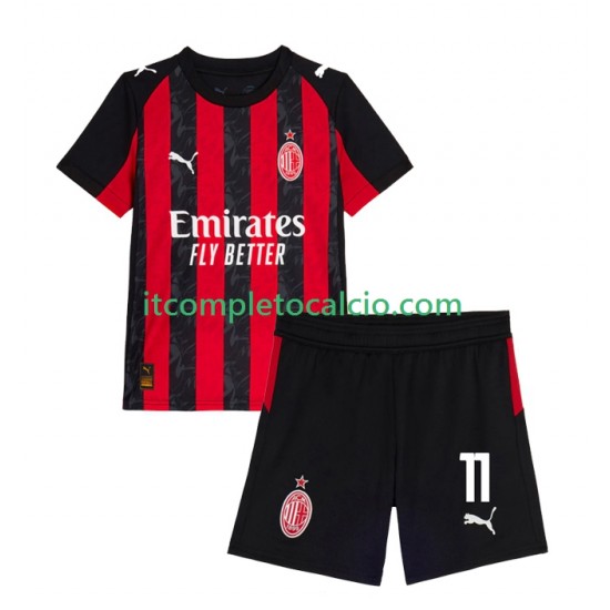 Maglia AC Milan Christian Pulisic 11 Divisa Home 2025-2026 Manica Corta ,Bambino