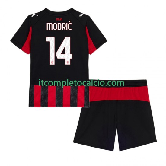 Maglia AC Milan Modrić Luca 14 Divisa Home 2025-2026 Manica Corta ,Bambino