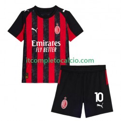Maglia AC Milan Rafael Leao 10 Divisa Home 2025-2026 Manica Corta ,Bambino