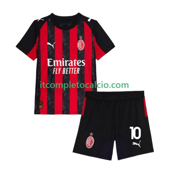 Maglia AC Milan Rafael Leao 10 Divisa Home 2025-2026 Manica Corta ,Bambino