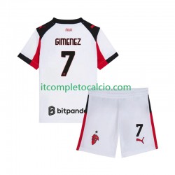 Maglia AC Milan Santiago Gimenez 7 Divisa Away 2025-2026 Manica Corta ,Bambino