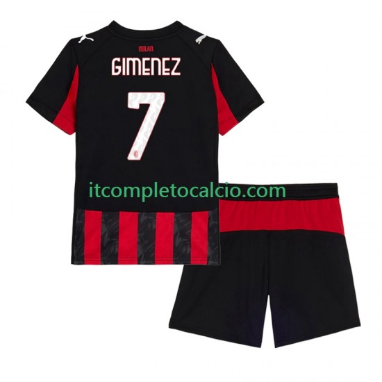 Maglia AC Milan Santiago Gimenez 7 Divisa Home 2025-2026 Manica Corta ,Bambino