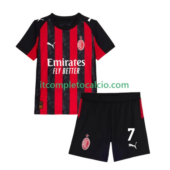 Maglia AC Milan Santiago Gimenez 7 Divisa Home 2025-2026 Manica Corta ,Bambino