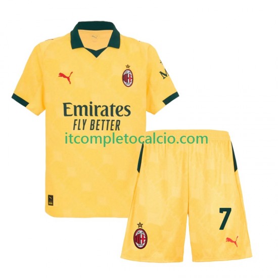 Maglia AC Milan Santiago Gimenez 7 Terza Divisa 2025-2026 Manica Corta ,Bambino