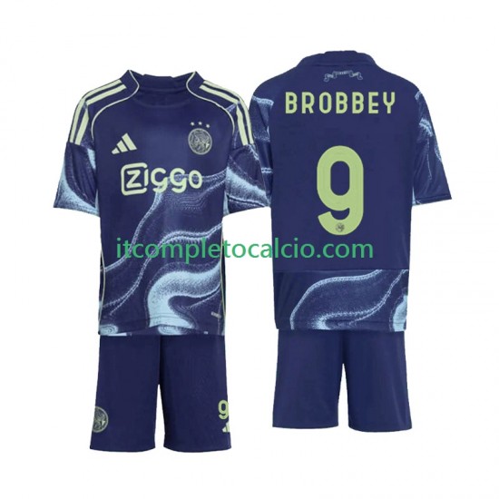 Maglia AFC Ajax Brian Brobbey 9 Divisa Away 2025-2026 Manica Corta ,Bambino