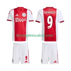 Maglia AFC Ajax Brian Brobbey 9 Divisa Home 2025-2026 Manica Corta ,Bambino