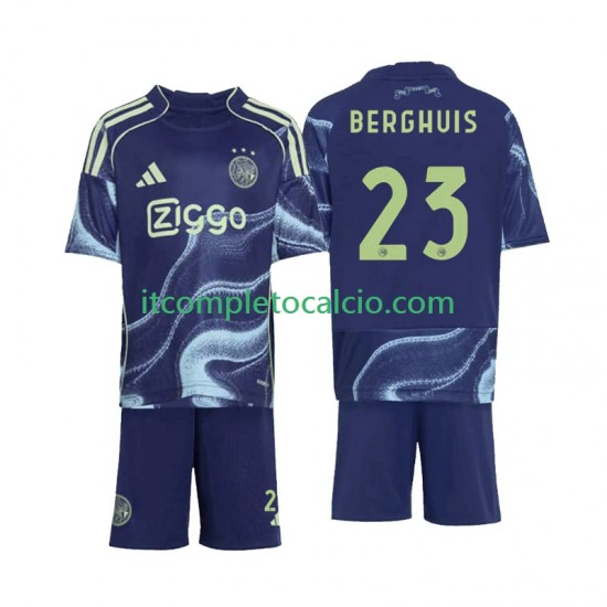 Maglia AFC Ajax Steven Berghuis 23 Divisa Away 2025-2026 Manica Corta ,Bambino