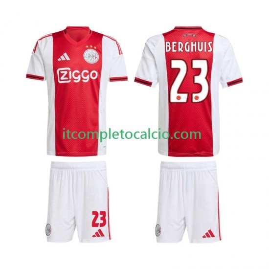 Maglia AFC Ajax Steven Berghuis 23 Divisa Home 2025-2026 Manica Corta ,Bambino