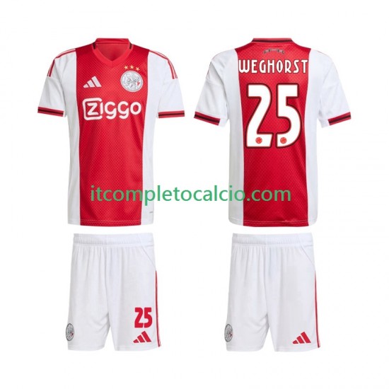 Maglia AFC Ajax Wout Weghorst 25 Divisa Home 2025-2026 Manica Corta ,Bambino