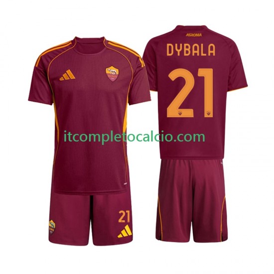 Maglia AS Roma Dybala 21 Divisa Home 2025-2026 Manica Corta ,Bambino