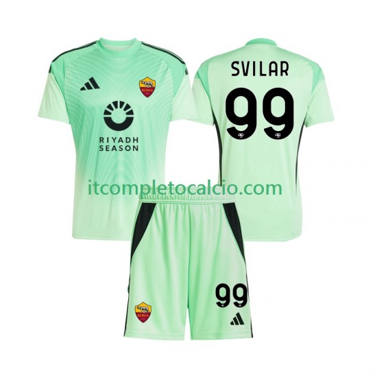 Maglia AS Roma Mile Svilar 99 Portiere Divisa Away Quarto Divisa 2025-2026 Manica Corta ,Bambino