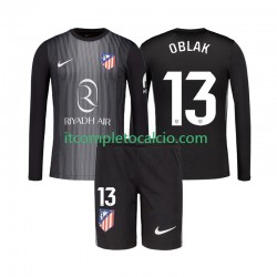 Maglia Atlético Madrid Jan Oblak 13 Portiere Divisa Away 2025-2026 Manica Lunga ,Bambino