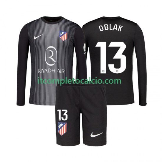Maglia Atlético Madrid Jan Oblak 13 Portiere Divisa Away 2025-2026 Manica Lunga ,Bambino