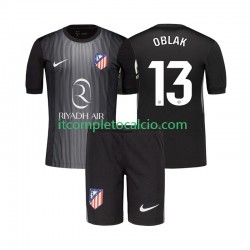 Maglia Atlético Madrid Jan Oblak 13 Portiere Divisa Away 2025-2026 Manica Corta ,Bambino