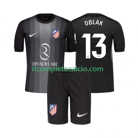 Maglia Atlético Madrid Jan Oblak 13 Portiere Divisa Away 2025-2026 Manica Corta ,Bambino