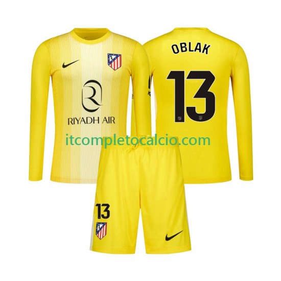 Maglia Atlético Madrid Jan Oblak 13 Portiere Divisa Home 2025-2026 Manica Lunga ,Bambino