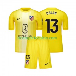 Maglia Atlético Madrid Jan Oblak 13 Portiere Divisa Home 2025-2026 Manica Corta ,Bambino