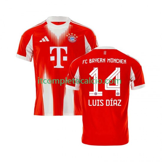Maglia FC Bayern München Luis Diaz 14 Divisa Home 2025-2026 Manica Corta ,Uomo