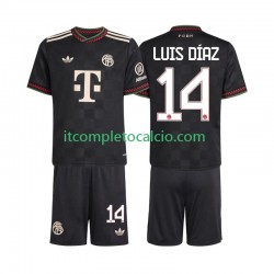 Maglia FC Bayern München Luis Diaz 14 Terza Divisa 2025-2026 Manica Corta ,Bambino