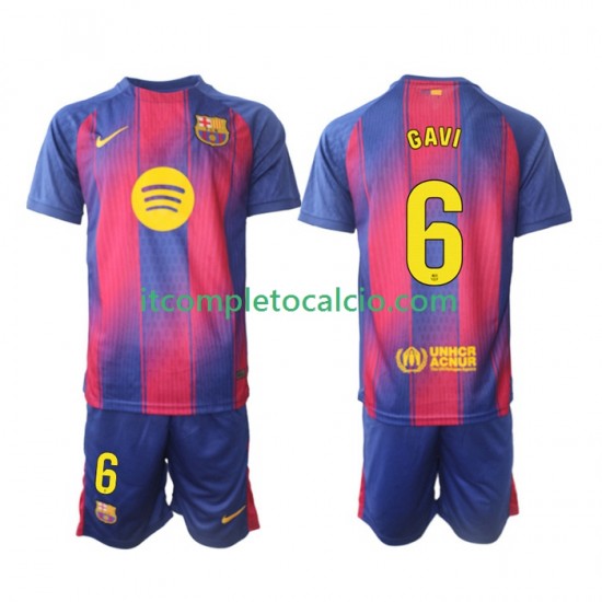 Maglia FC Barcelona Gavi 6 Divisa Home 2025-2026 Manica Corta ,Bambino