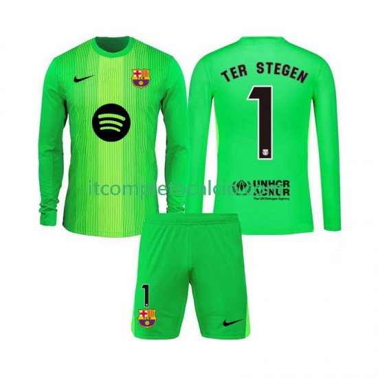 Maglia FC Barcelona Ter Stegen 1 Portiere Divisa Home 2025-2026 Manica Lunga ,Bambino