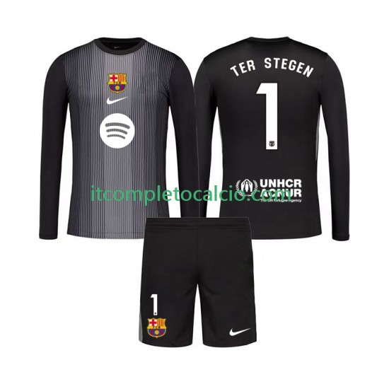 Maglia FC Barcelona Ter Stegen 1 Portiere Terza Divisa 2025-2026 Manica Lunga ,Bambino