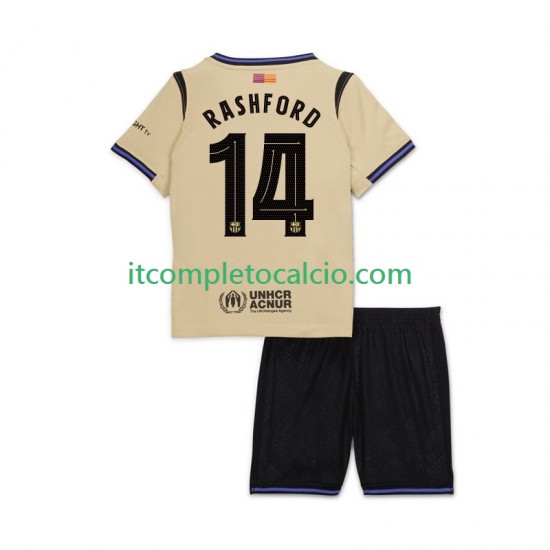 Maglia FC Barcelona Marcus Rashford 14 UCL Divisa Away 2025-2026 Manica Corta ,Bambino