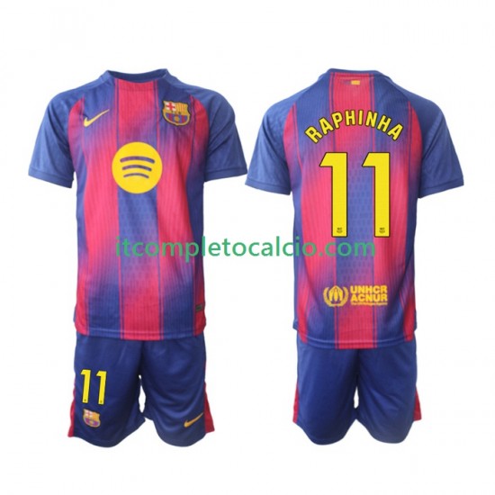 Maglia FC Barcelona Raphinha 11 Divisa Home 2025-2026 Manica Corta ,Bambino