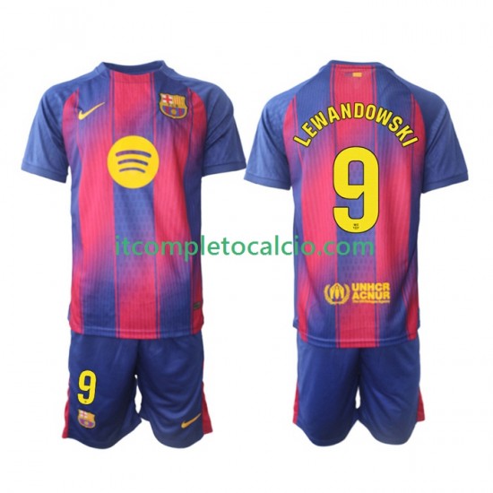 Maglia FC Barcelona Robert Lewandowski 9 Divisa Home 2025-2026 Manica Corta ,Bambino