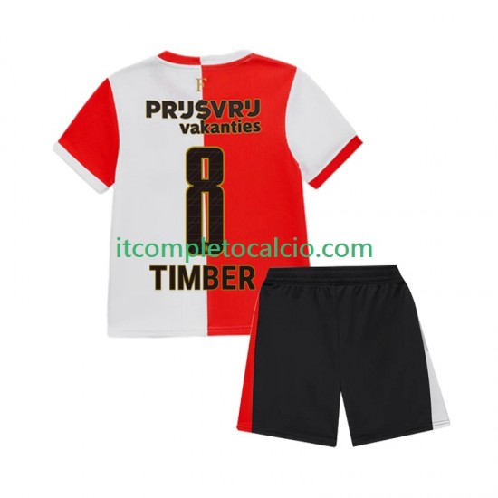 Maglia Feyenoord Rotterdam Quinten Timber 8 Divisa Home 2025-2026 Manica Corta ,Bambino
