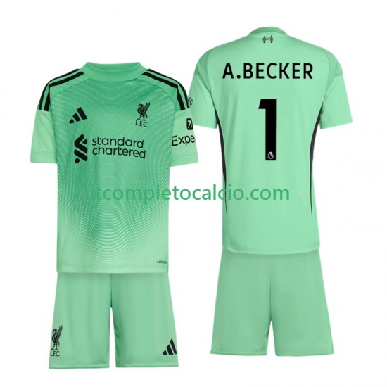 Maglia Liverpool Alisson Becker 1 Portiere Divisa Home 2025-2026 Manica Corta ,Bambino
