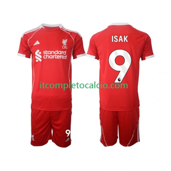 Maglia Liverpool ISAK 9 Divisa Home 2025-2026 Manica Corta ,Bambino