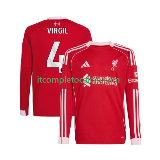 Maglia Liverpool Virgil van Dijk 4 Divisa Home 2025-2026 Manica Lunga ,Uomo