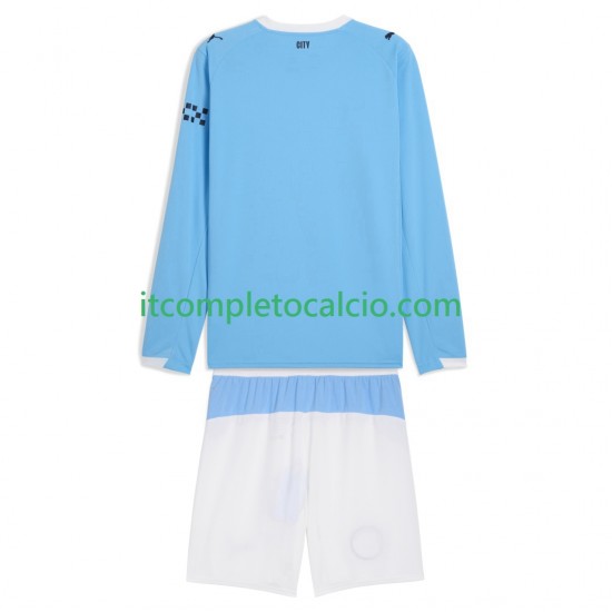 Maglia Manchester City Divisa Home 2025-2026 Manica Lunga ,Bambino
