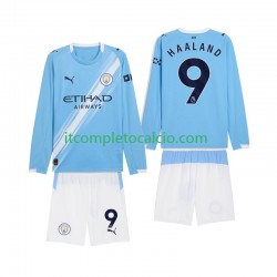 Maglia Manchester City Erling Haaland 9 Divisa Home 2025-2026 Manica Lunga ,Bambino