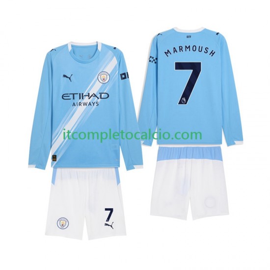 Maglia Manchester City Omar Marmoush 7 Divisa Home 2025-2026 Manica Lunga ,Bambino