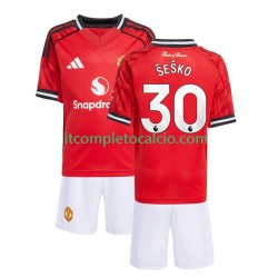 Maglia Manchester United Benjamin Sesko 30 Divisa Home 2025-2026 Manica Corta ,Bambino